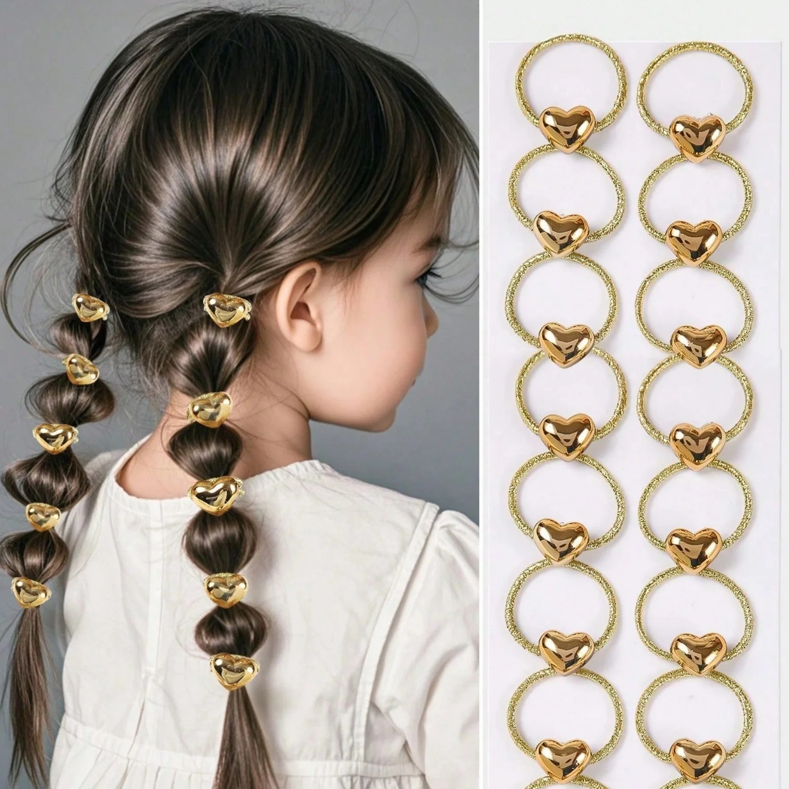 Wrap Ring Gold - 10 adet altın kalp saç halkaları