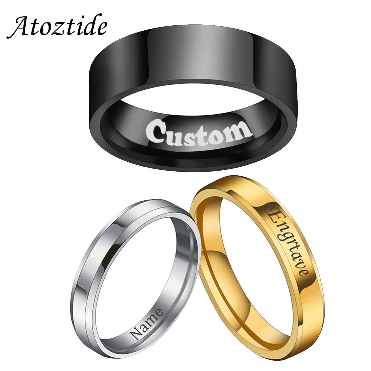 Wrap Ring Gold - Atoztide 4/6/8mm kişiselleştirilmiş kazma adı tarih