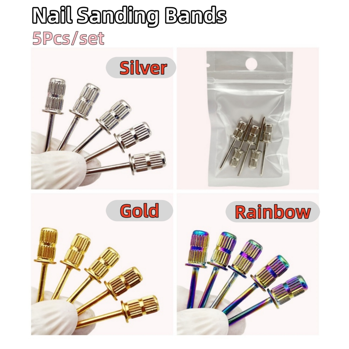 Wrap Ring Gold - 5/10 adet gümüş/altın/gökkuşağı mandrel tırnak matkap