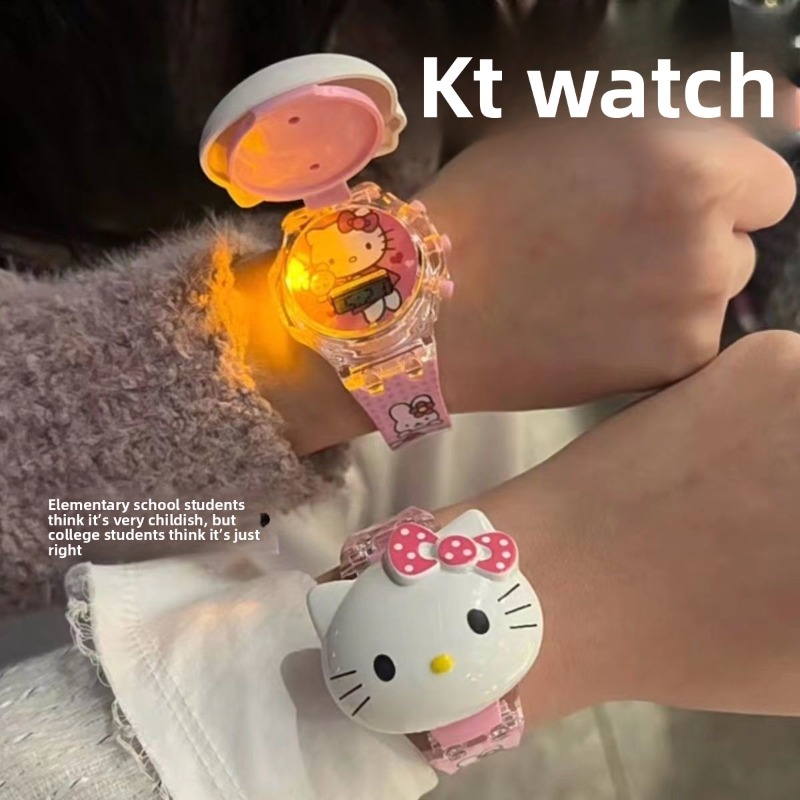 Women'S Accessories To Wear With Watch - Hello Kitty Şekli Çevirmeli Elektronik Saat