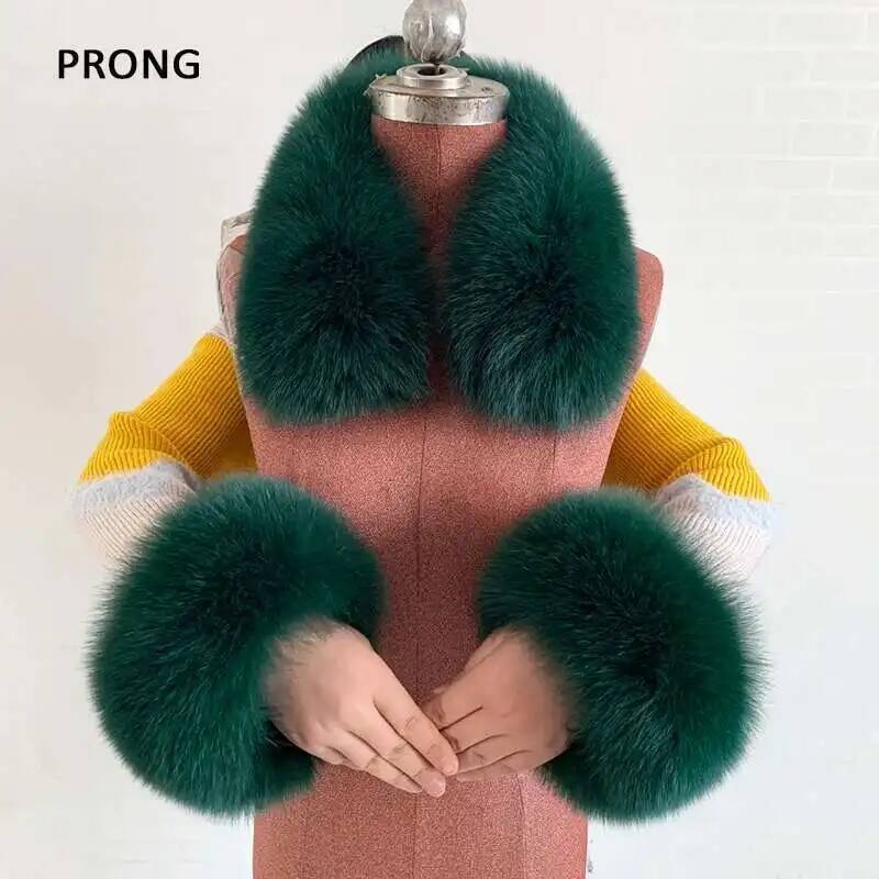 Women'S Winter Accessories Set - Kış gerçek kürk yaka ve manşetleri
